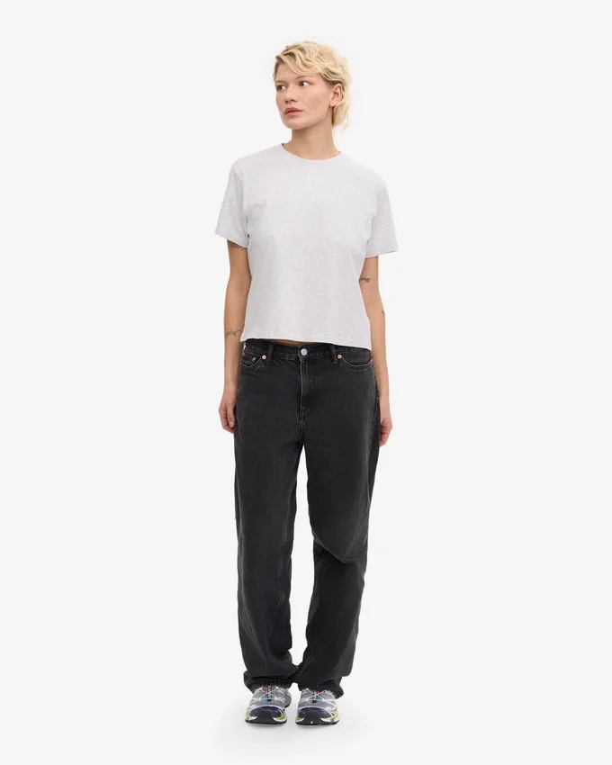 T-shirt court ample en coton bio - Mélange neige