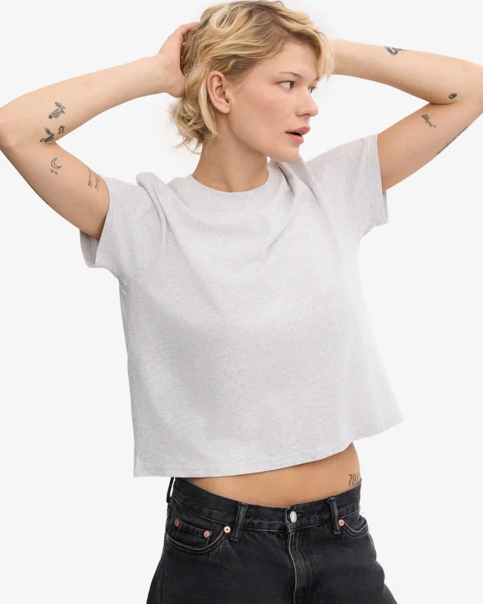T-shirt court ample en coton bio - Mélange neige