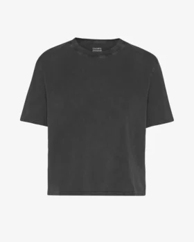 T-shirt court ample en coton bio - Noir délavé