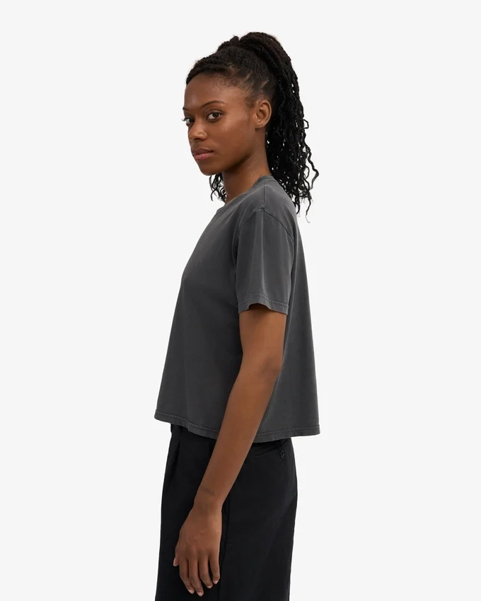 T-shirt court ample en coton bio - Noir délavé
