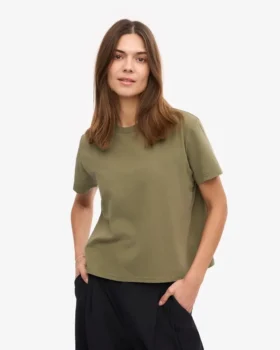 T-shirt court ample en coton bio – Olive poudré