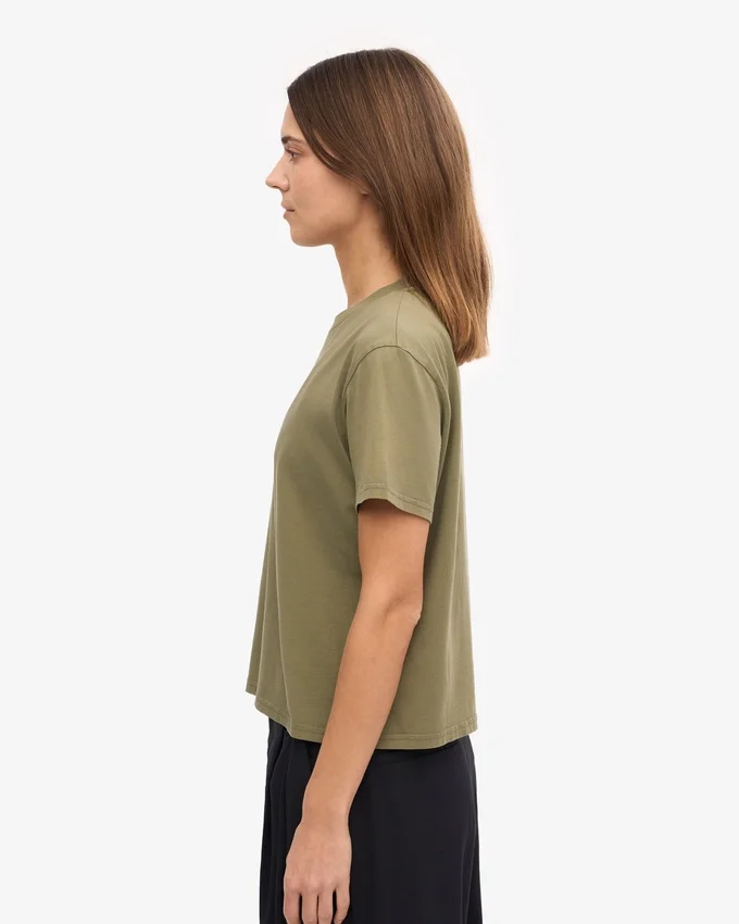 T-shirt court ample en coton bio - Olive poudré