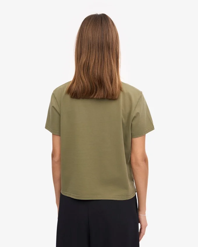 T-shirt court ample en coton bio - Olive poudré