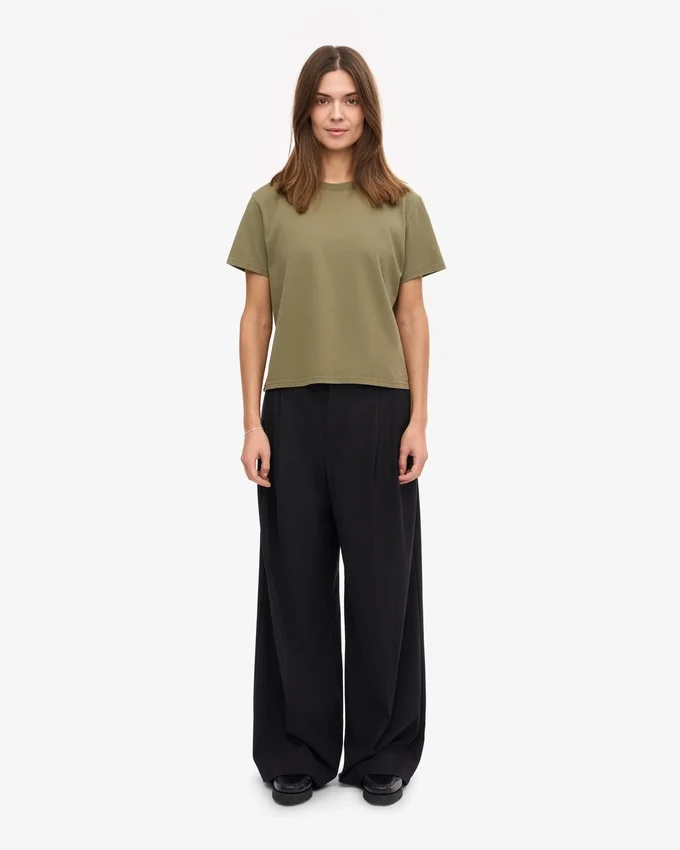 T-shirt court ample en coton bio - Olive poudré