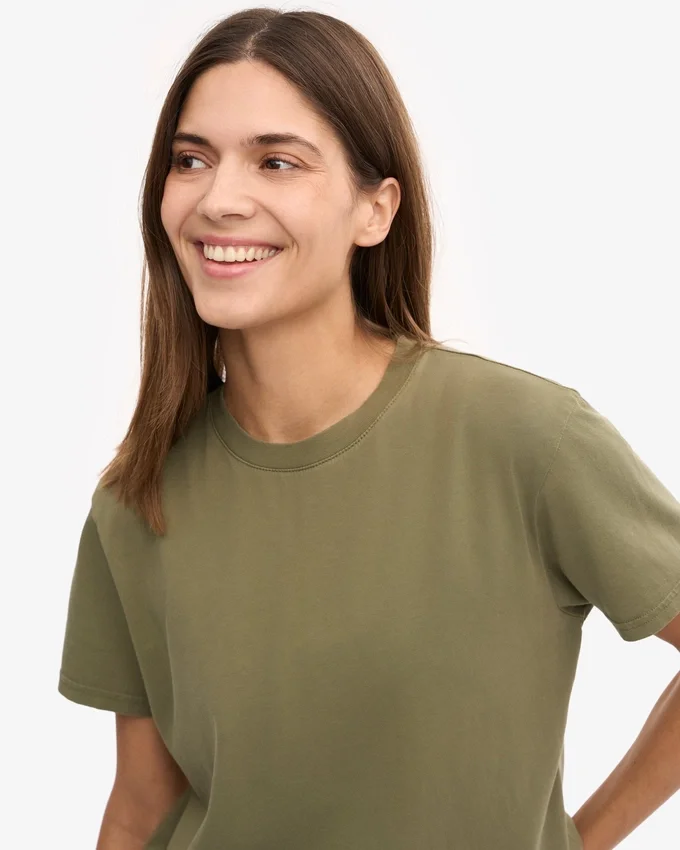 T-shirt court ample en coton bio - Olive poudré