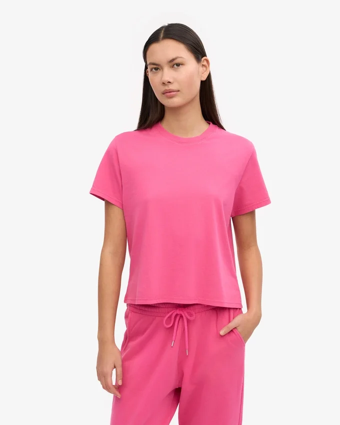 T-shirt court ample en coton bio - Rose bubble-gum