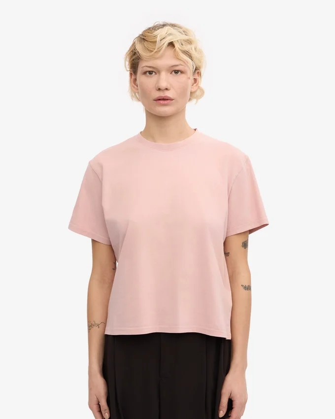 T-shirt court ample en coton bio - Rose délavé