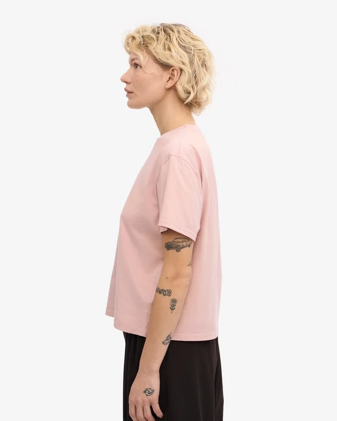 T-shirt court ample en coton bio - Rose délavé