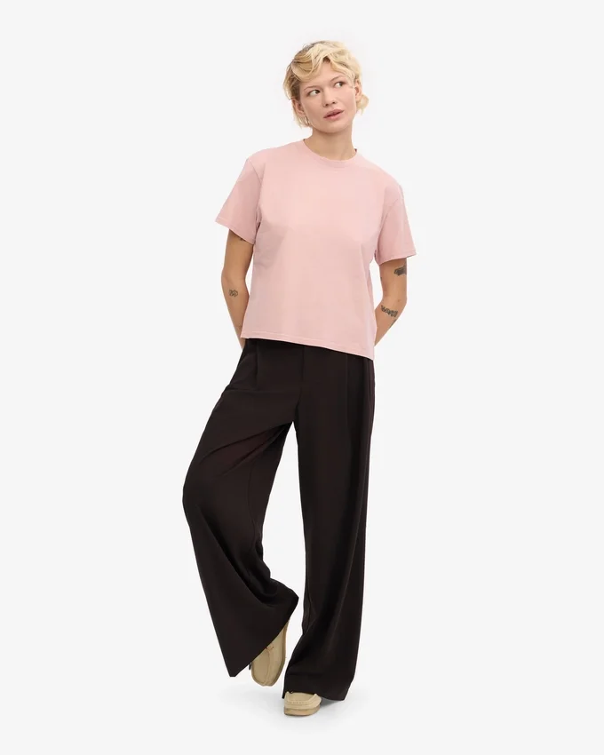T-shirt court ample en coton bio - Rose délavé