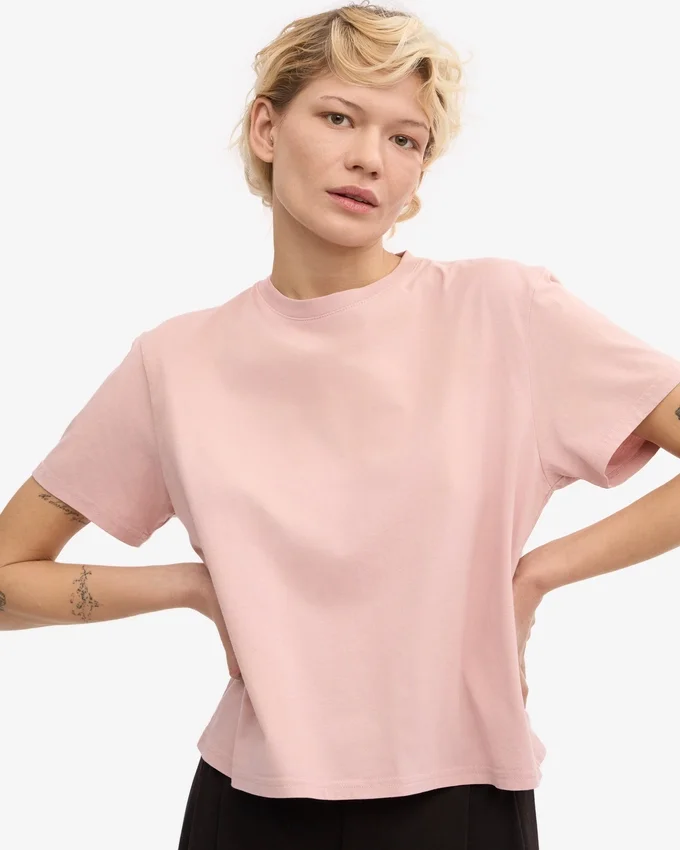 T-shirt court ample en coton bio - Rose délavé