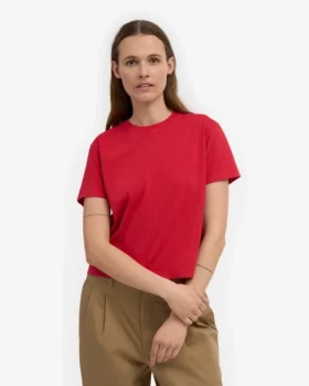 T-shirt court ample en coton bio – Rouge écarlate