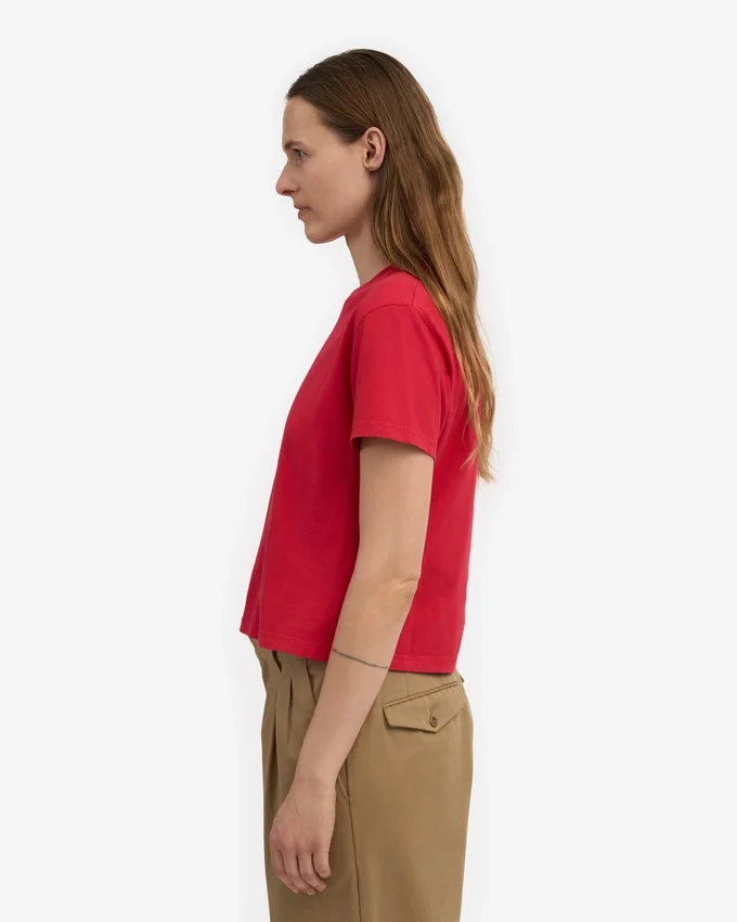 T-shirt court ample en coton bio - Rouge écarlate