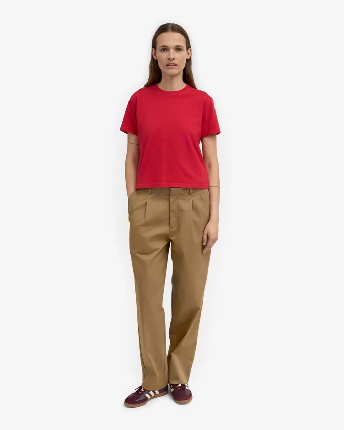 T-shirt court ample en coton bio - Rouge écarlate