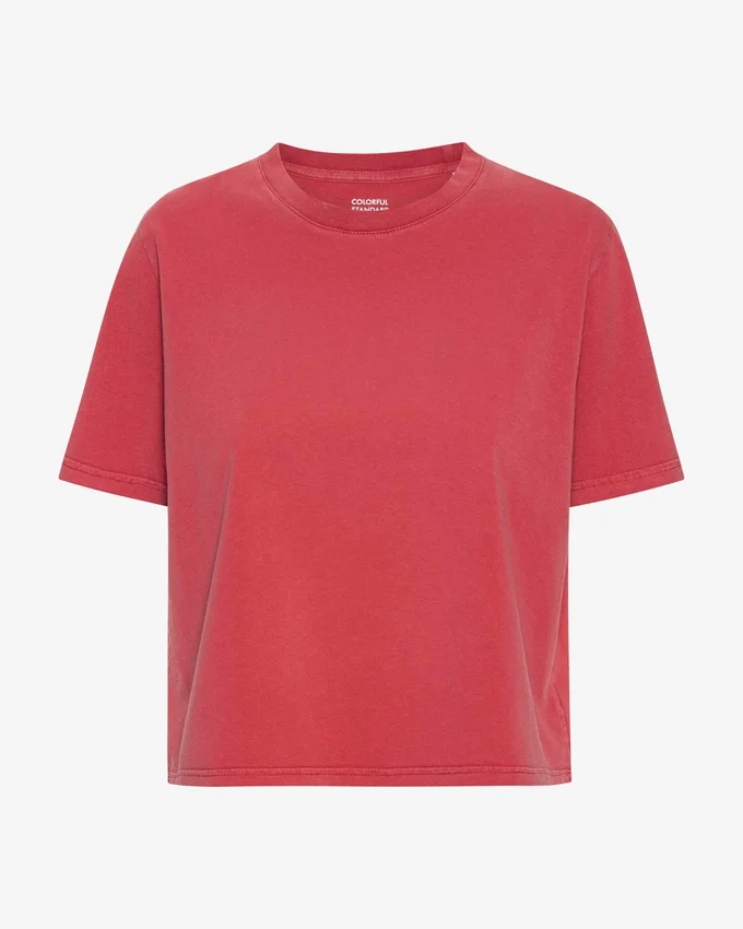 T-shirt court ample en coton bio - Rouge délavé