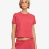 T-shirt court ample en coton bio - Rouge délavé