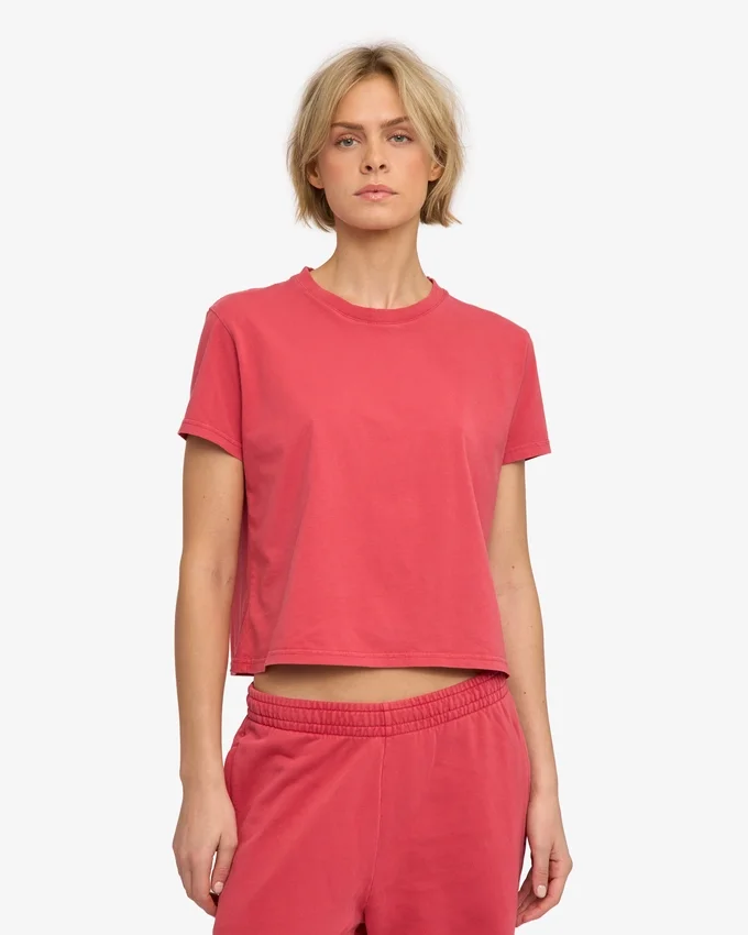 T-shirt court ample en coton bio - Rouge délavé