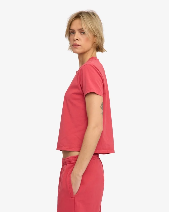 T-shirt court ample en coton bio - Rouge délavé