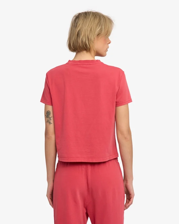 T-shirt court ample en coton bio - Rouge délavé