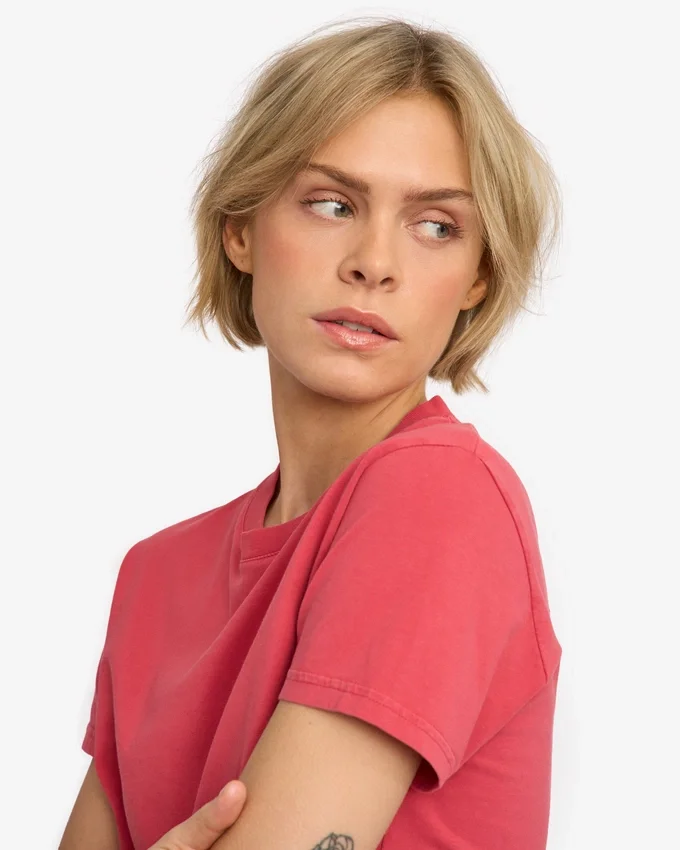 T-shirt court ample en coton bio - Rouge délavé