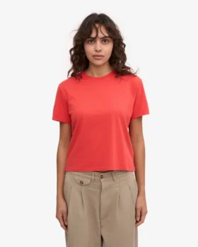 T-shirt court ample en coton bio – Rouge mandarine