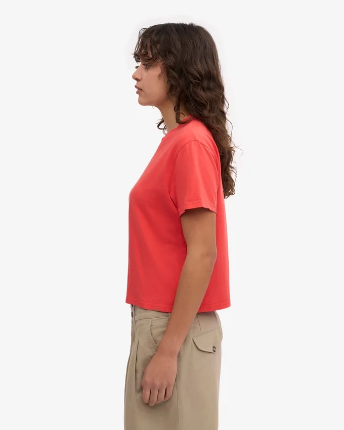 T-shirt court ample en coton bio - Rouge mandarine