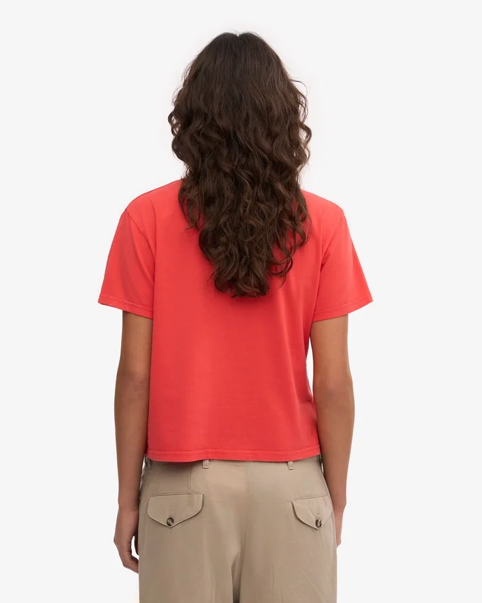T-shirt court ample en coton bio - Rouge mandarine