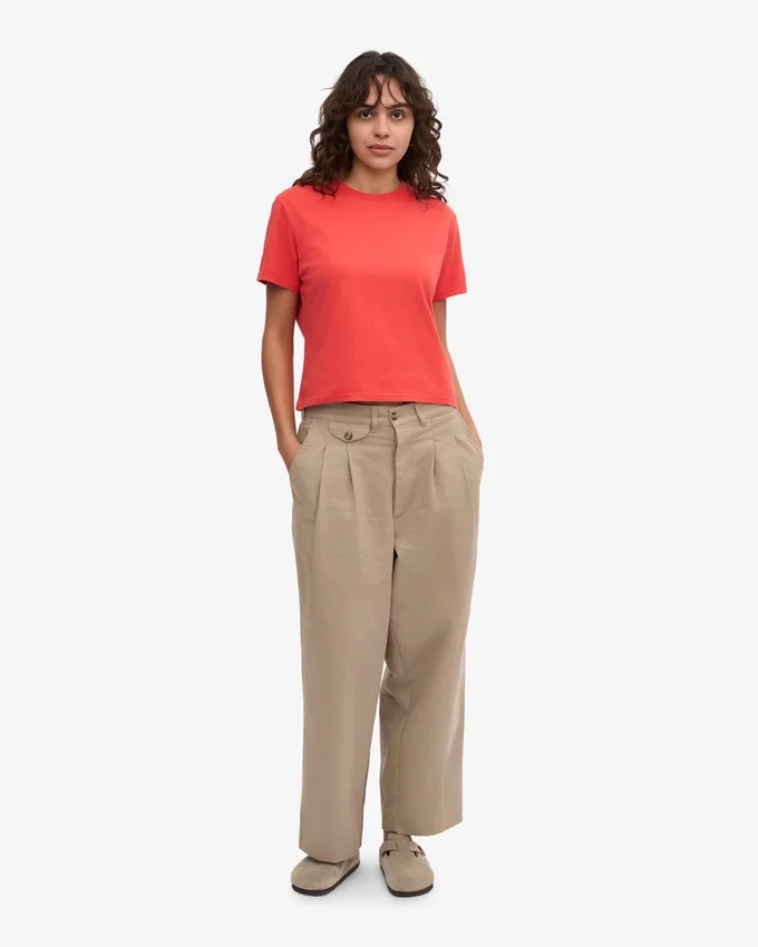T-shirt court ample en coton bio - Rouge mandarine