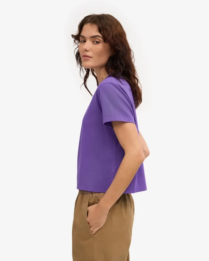 T-shirt court ample en coton bio - Violet ultra