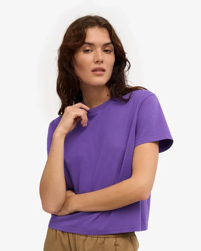 T-shirt court ample en coton bio - Violet ultra