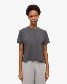 T-shirt court ample en lin bio – Gris lave