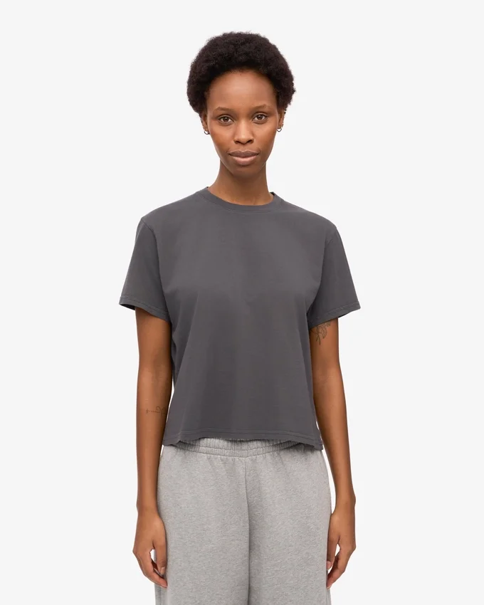 T-shirt court ample en lin bio – Gris lave
