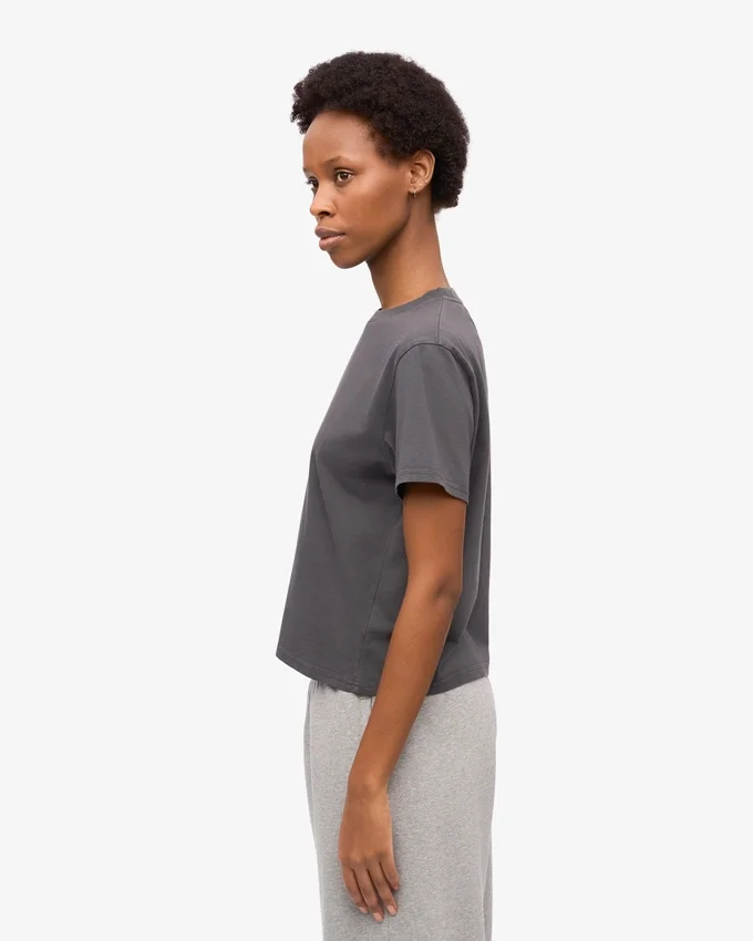 T-shirt court ample en lin bio – Gris lave