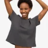 T-shirt court ample en lin bio – Gris lave