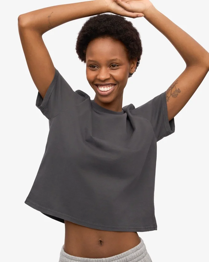 T-shirt court ample en lin bio – Gris lave