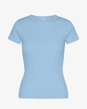 T-shirt en coton bio à côtes - Bleu bord de mer