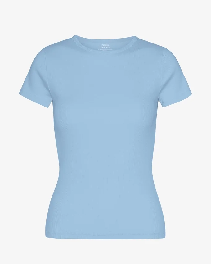 T-shirt en coton bio à côtes - Bleu bord de mer