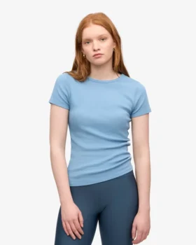 T-shirt en coton bio à côtes – Bleu bord de mer