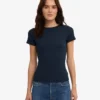 T-shirt en coton bio à côtes – Bleu marine