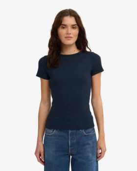 T-shirt en coton bio à côtes – Bleu marine