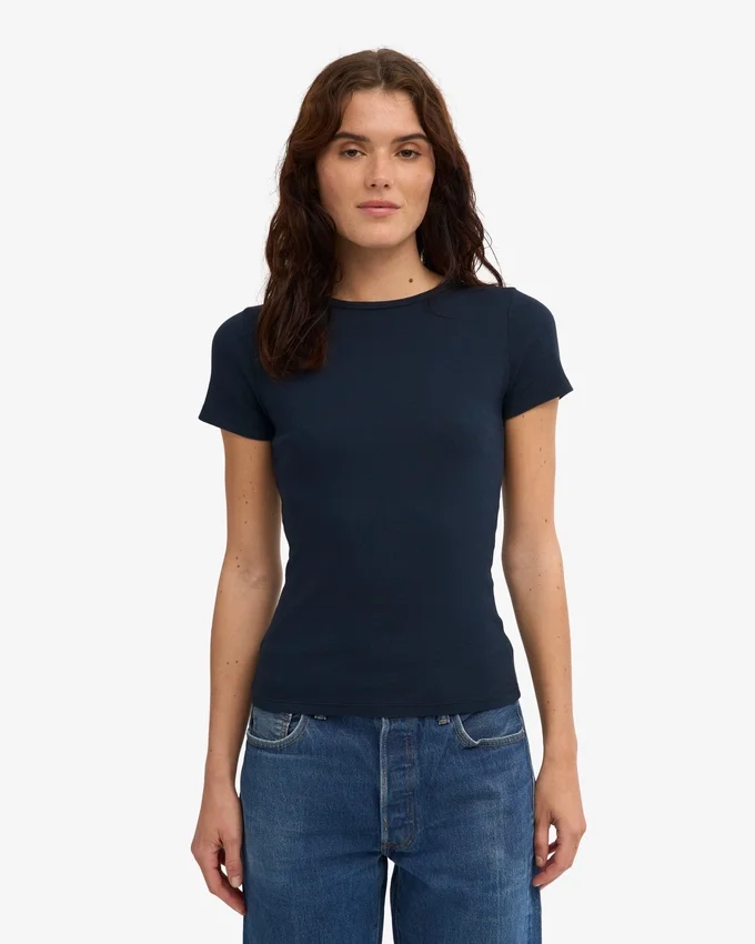 T-shirt en coton bio à côtes – Bleu marine