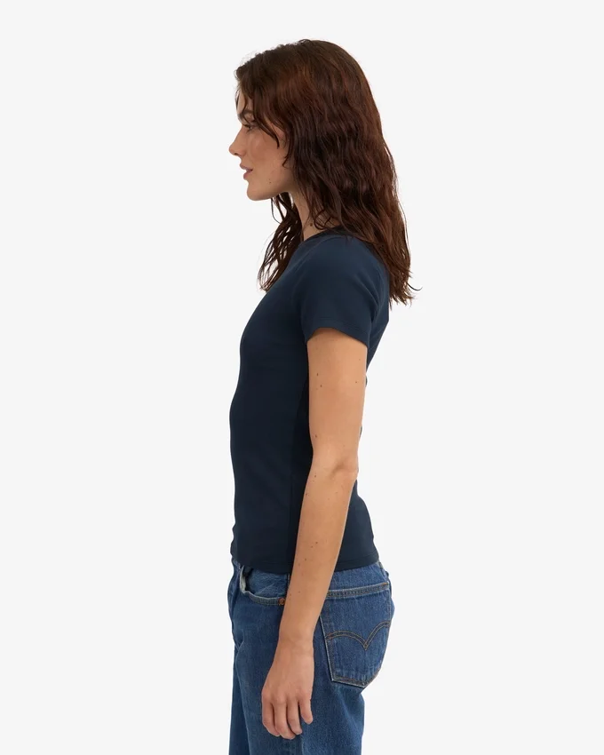 T-shirt en coton bio à côtes – Bleu marine
