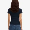 T-shirt en coton bio à côtes – Bleu marine
