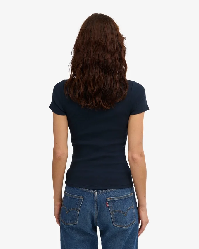 T-shirt en coton bio à côtes – Bleu marine