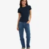T-shirt en coton bio à côtes – Bleu marine
