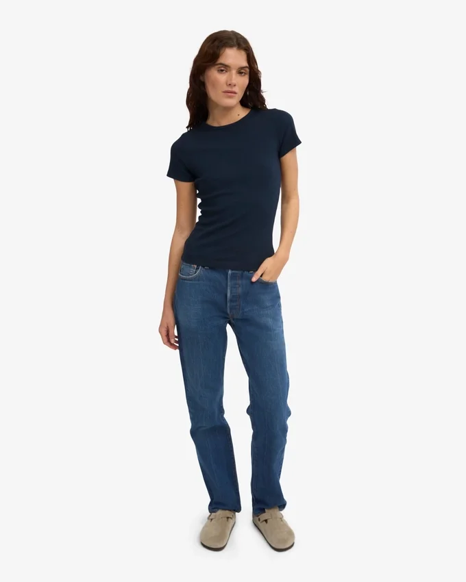 T-shirt en coton bio à côtes – Bleu marine