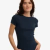 T-shirt en coton bio à côtes – Bleu marine