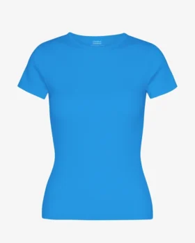 T-shirt en coton bio à côtes - Bleu Pacifique