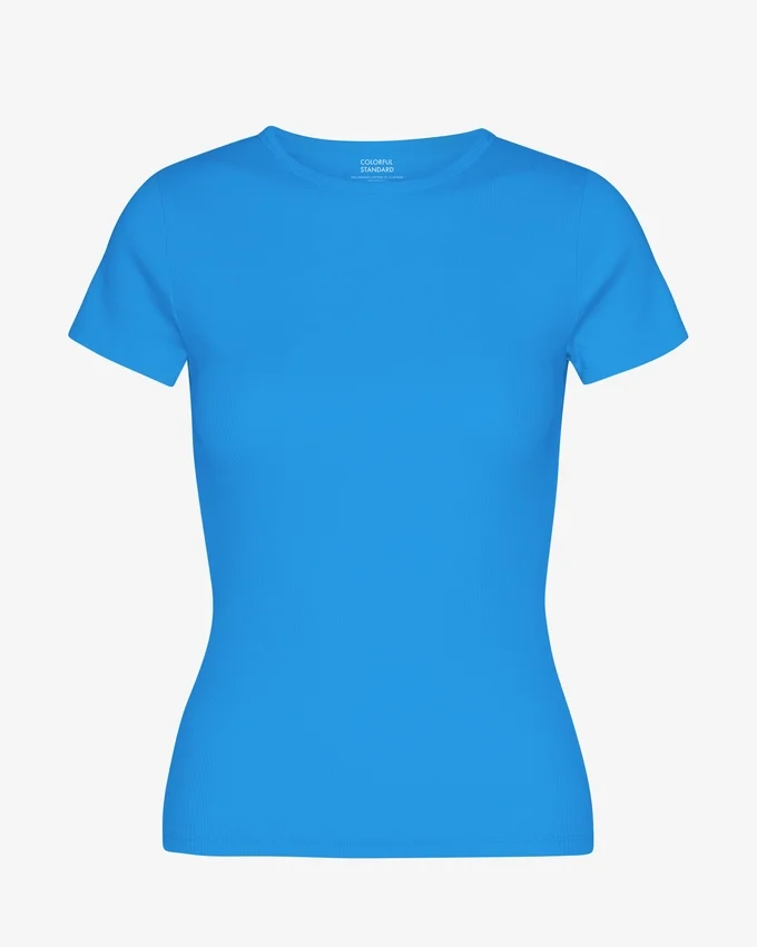 T-shirt en coton bio à côtes - Bleu Pacifique