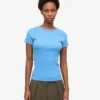 T-shirt en coton bio à côtes - Bleu Pacifique