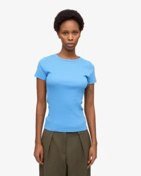 T-shirt en coton bio à côtes – Bleu Pacifique